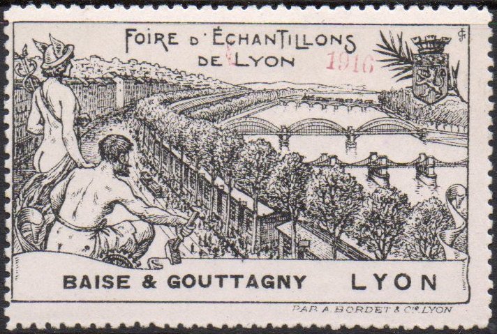France : Lyon : Vignette Cinderella 1916 Foire d'Echantillons de Lyon : Train + Tramway : Participant Baise & Gouttagny 